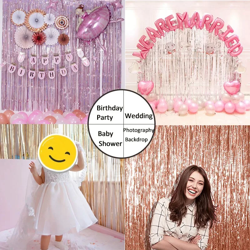 

Happy Birthday Decorations for Wedding & Events Team Bride Party Background Wall Decoration Party Rain Silk Curtain 1X4 Meters