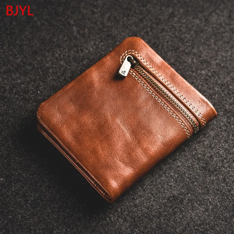 

Soft Leather short wallet Men's zipper ultra-thin handmade men mini wallets male small coin purse Cowhide card holder casual
