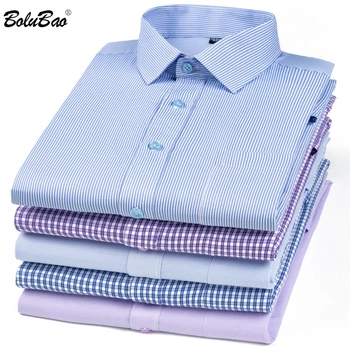 

BOLUBAO Men Dress Shirt Quality Classic Bussiness Long Sleeve Plaid Shirts Brand New Male Tuxedo Shirts