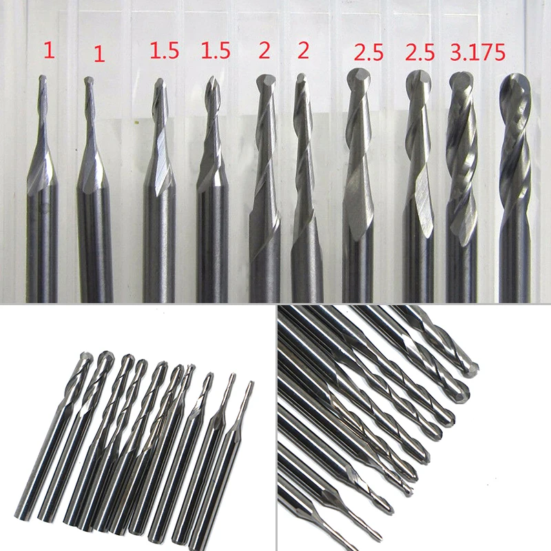 

1mm-3.175mm Carbide Ball Nose End Mill CNC Engraving Router Bit Kit 10pcs/set