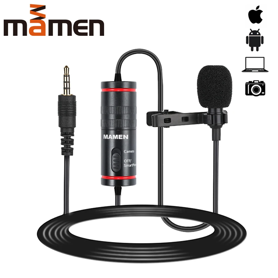 Петличный микрофон MAMEN 3 5 мм для записи аудио и видео iPhone Android Mac Vlog Mic цифровой