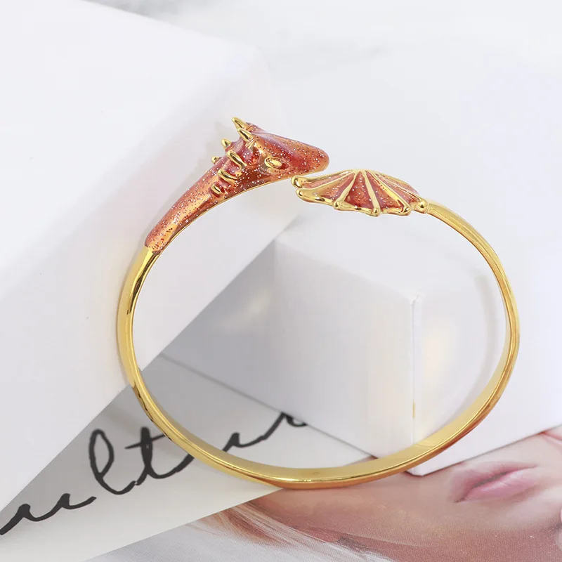 Enemel Dragon Cuff Bracelet bangle Jewelry Punk Cocktail hiphop Boho Gothic Red Green Blue Pink dinosaur for women | Украшения и