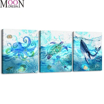 

3Pcs Full Square & Round Drill 5D DIY Diamond Embroidery Seahorse Turtle,Octopus Diamond Painting Cross Stitch Fish ,