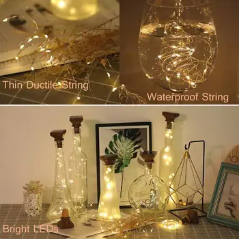 

String led Wine Bottle with Cork 20 LED Bottle Lights Battery Cork for Party Wedding Christmas Halloween Bar Decor Warm White