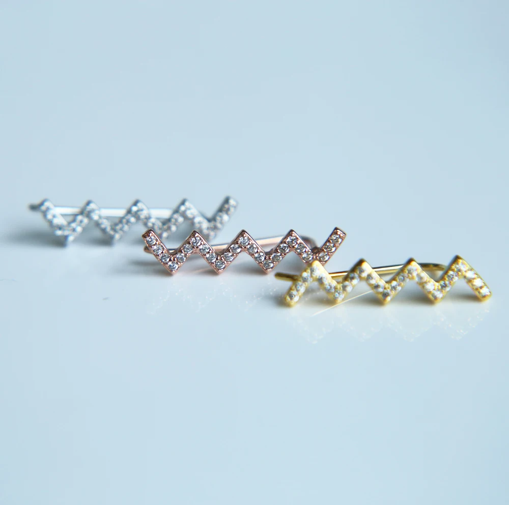 silver 3 color ear cuff earrings for women bijoux beautiful long wire stud earrings fashion jewelry 925 sterling silver