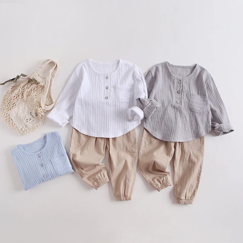 

Childrenswear BOY'S Spring New Style Children Cotton Linen Set 0-1-2-3 Years Old Baby Two-Piece Set Infants Clothes Fashion