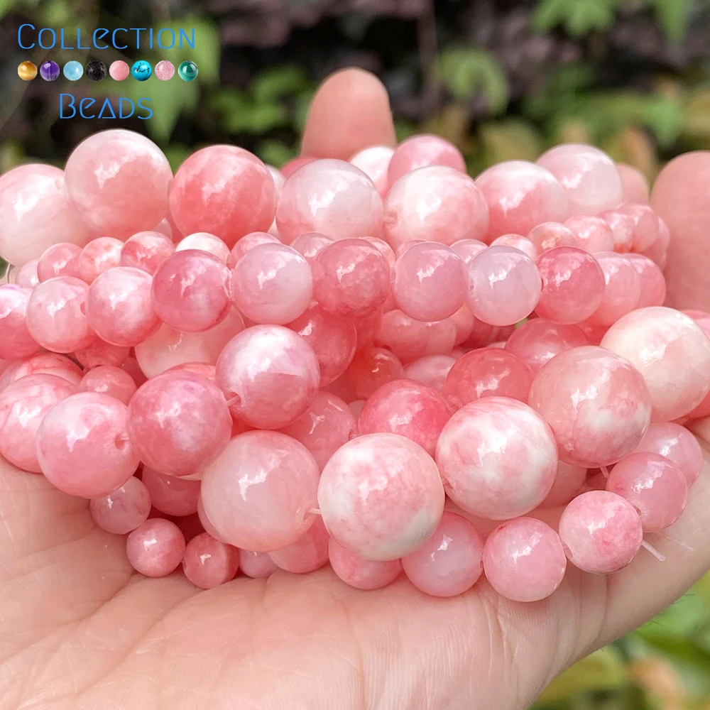 Pink Persian Jade 6mm Natural Gemstone Beads Pink White Beads For Bracelets