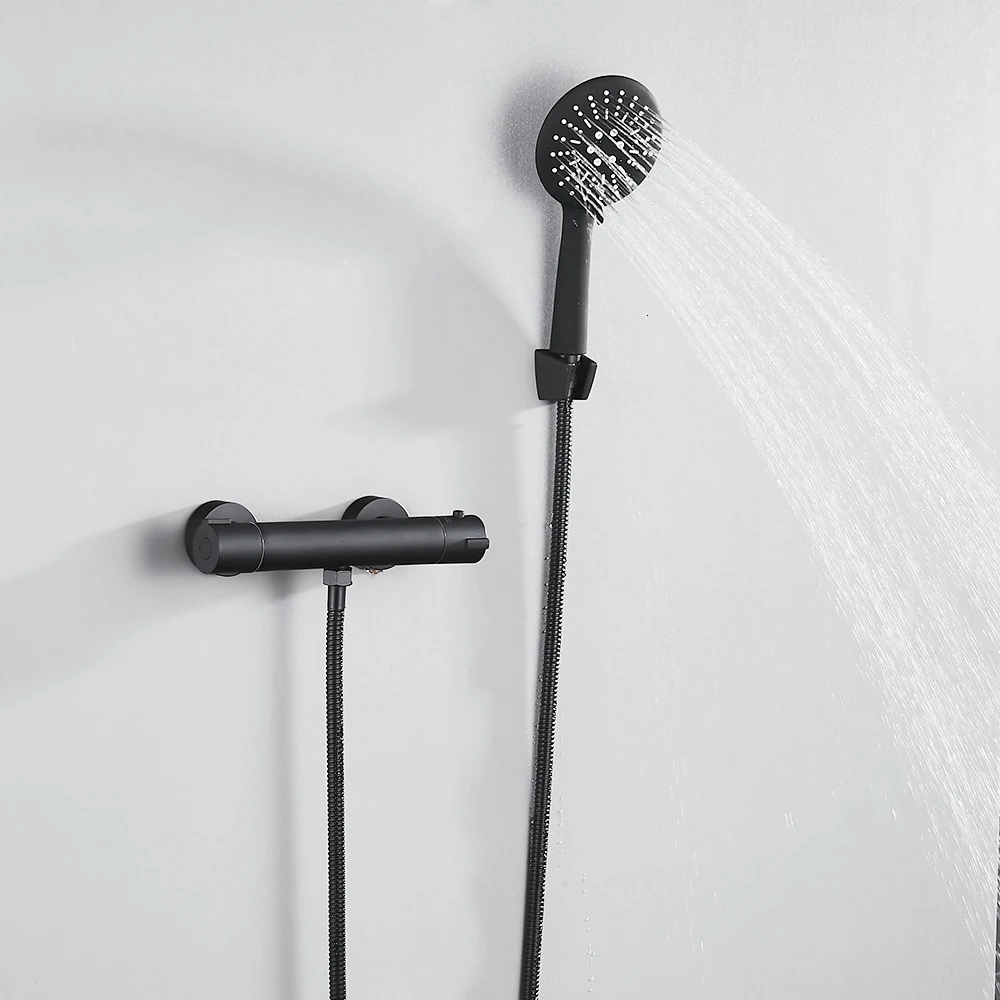 

Black Shower Faucet game, copper shower game with hand shower head, European hot and cold bath mixer