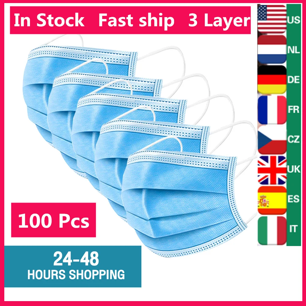 

100pcs /Lot Disposable Masks 3-layer Non-Woven Masks Anti Dust Mouth Face Mask Protection Soft Protective Mask