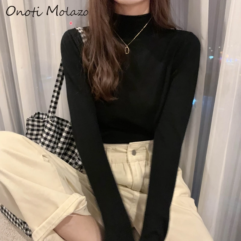 solid turtleneck sweater long sleeve knitted pullover chic vintage autumn winter office ladies basic tops pull femme hiver 2020