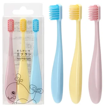 

3Pcs Children's Toothbrush With Soft Slim Tip Bristle Brush For Kids Cute Macaroon Color Oral Care With Anti-slip Handle