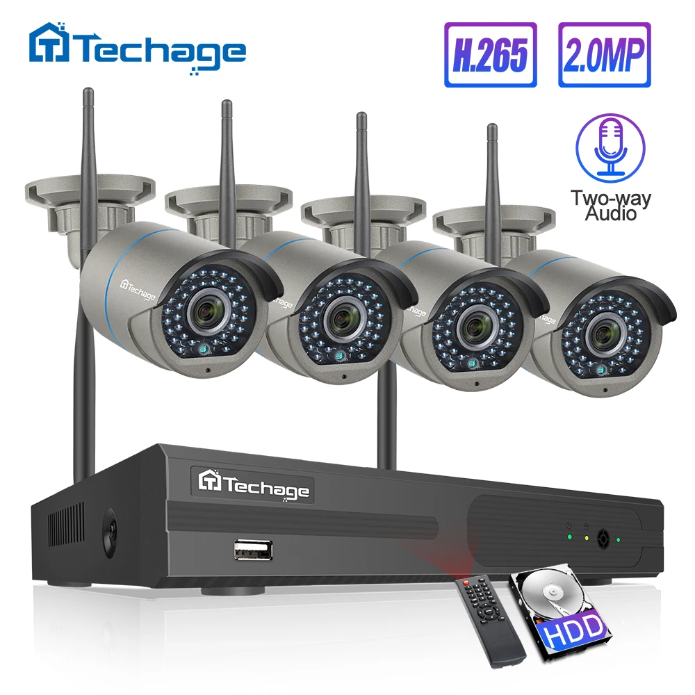H.265 8CH 1080 마력 2MP 무선 NVR 보안 CCTV 시스템 양방향 오디오 IR 야외 WiFi IP 카메라 P2P 비디오 감시 키트 1TB HDD