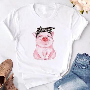 

Harajuku New Women 's T-shirt Leopard Handkerchief Cute Pig Women 's T-shirt