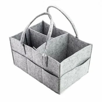 

Infant Storage Bag Bin Felt Gray Case Carrier Compartment Diaper Wipes