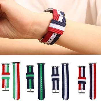 

42MM 38MM Canvas Watch Band Multicolor Sport Nylon Watch Strap Replacement Bracelet Wrist With Stainless Steel Buckle