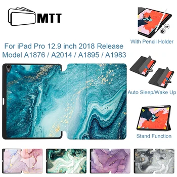 

MTT 2018 Marble Tablet Case For iPad Pro 12.9 inch With Pencil Holder PU Leather Flip Stand Cover funda a1876 a2014 a1895 a1983