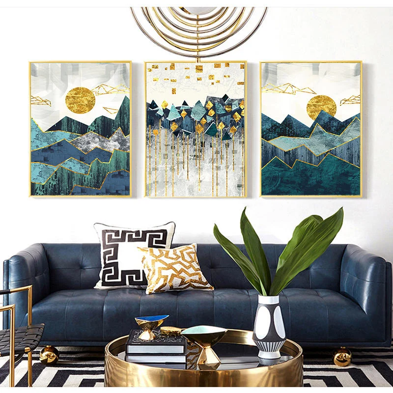 Yumeart Abstracto Geometrico Montana Paisaje Pared Arte Lienzo