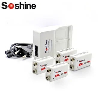 

Soshine 9V Charger with 2 / 4 / 6 / 8 pcs Professional 650 mah 9v battery li-ion rechargeable battery EU or US plug