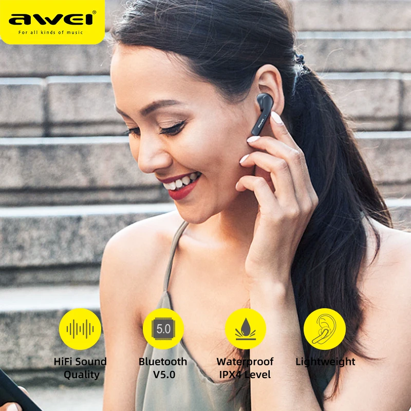 Оригинальные Беспроводные Наушники AWEI T10C TWS с Bluetooth, гарнитура с управлением, беспроводные наушники для xiaomi