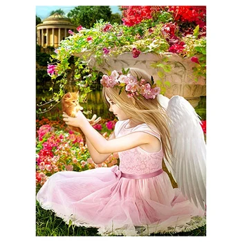 

5D Diamond Painting Full Drill Round Angel Cat Home Decoration Accessories Portrait Handicraft Wall Art