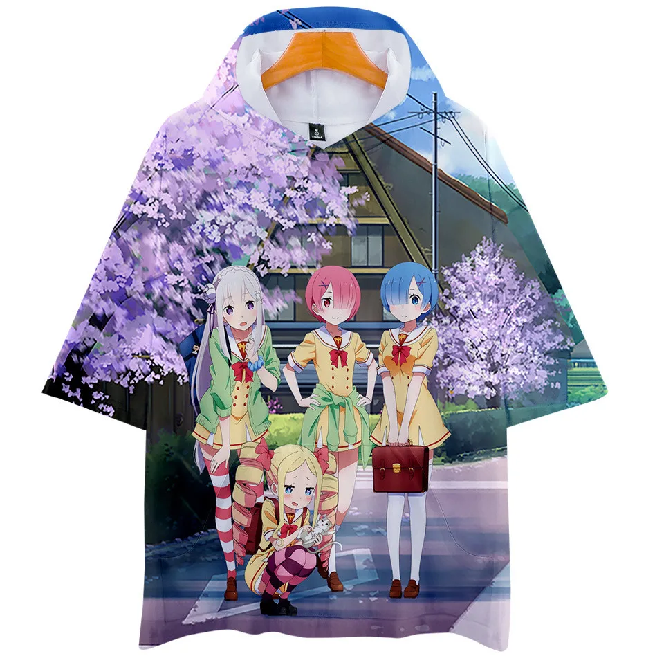 Футболка Мужская/женская с 3D капюшоном худи рисунком аниме Rem and Ram уличная одежда