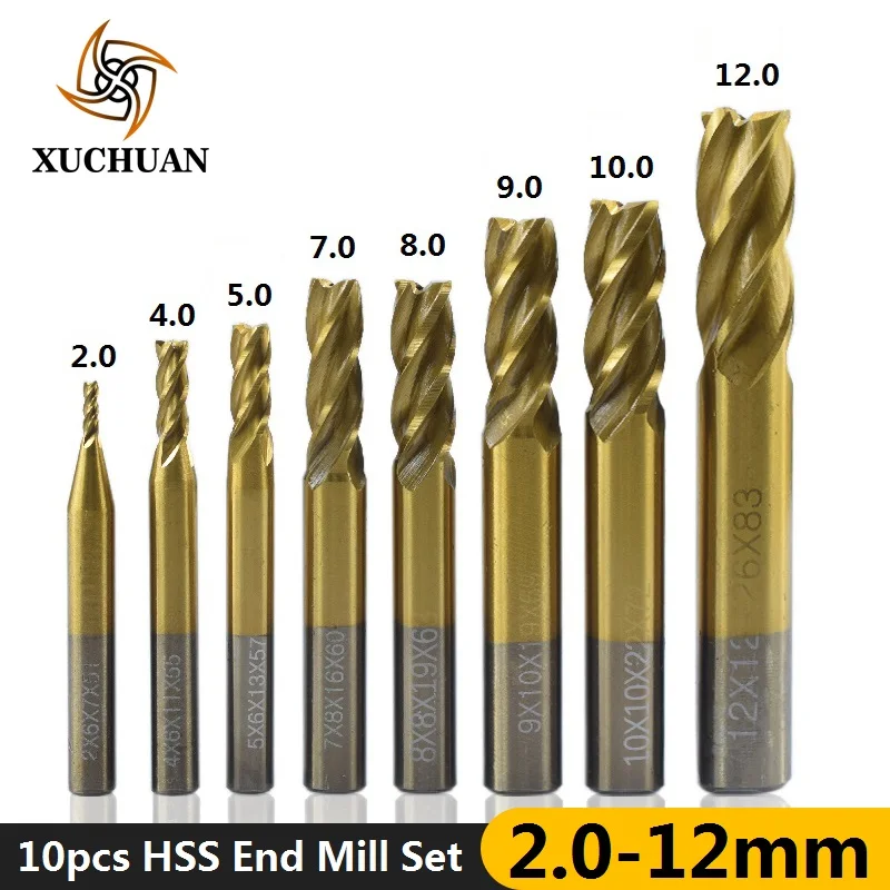2pc 2Flute Carbide End Mill HRC45 Coated Dia 1 2 3 4 6 8 10 12 14 16 18 20mm Set