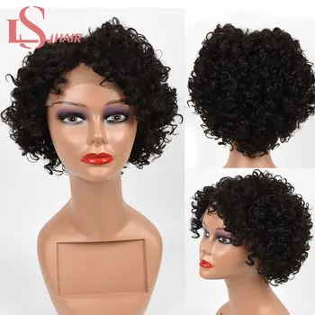 

LS hair Short Curly Hair Wigs Remy Brazilian Lace Part Wig 100% Human Hair bob Wigs Only One Piece 10 Inch Wigs For Black Women
