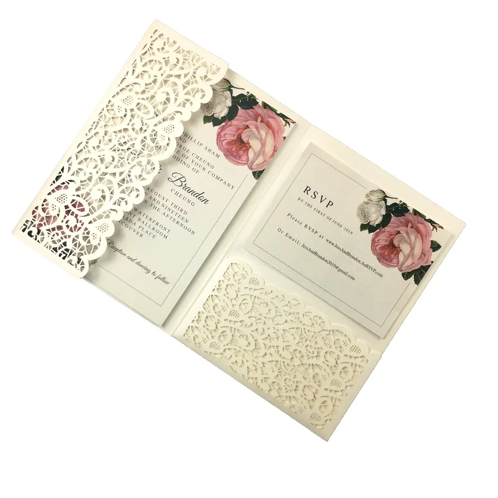 pearl ivory Прямая 25X лазерная резка pocketfold свадебные приглашения карты 3 складки Поздравительные открытки/настроить деловые приглашения RSVP - Цвет: pearl ivory