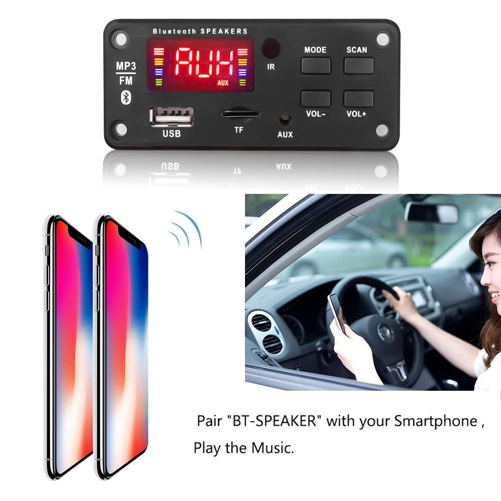 Беспроводной Bluetooth 5 0 5V-12V WMA WAV MP3 Decording модуль TF слот для карты USB 3 мм AUX FM радио
