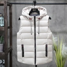 Модная куртка без рукавов, мужская жилетка, утепленная хлопковая шапка, теплый жилет с капюшоном, зимний жилет, Мужская Повседневная ветровка