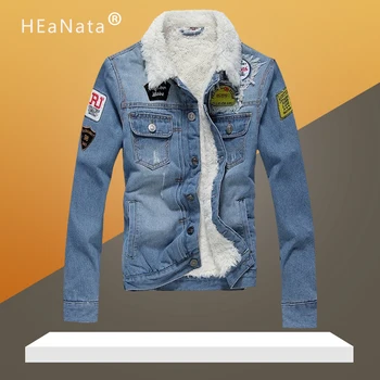 

Fleece Denim Jacket Men 2019 Winter Fashion Jean Jackets Male Trendy Warm Bomber Jacket High Quality Cotton Outwear Man Cowboy