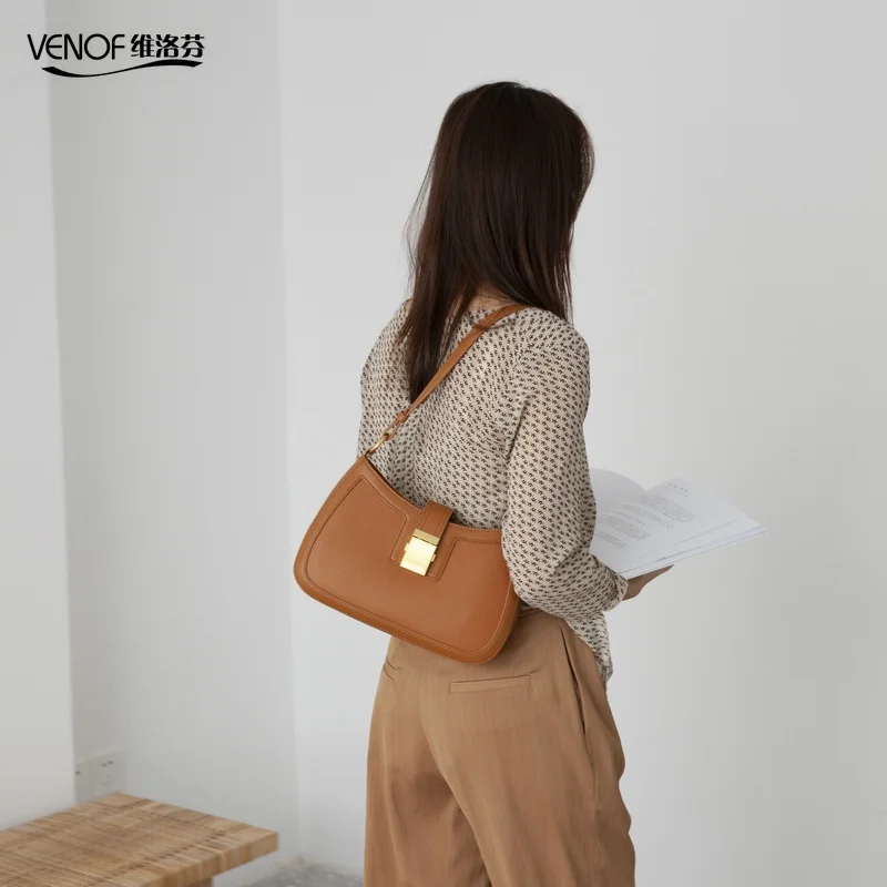 

VENOF baguette bags Axillary bag split leather shoulder bag for women crossbody bags female hand bags luxury bags for women 2019