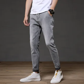 

The new 2020 jeans male popular logo man han edition cultivate morality and feet with elastic waist haroun pants men