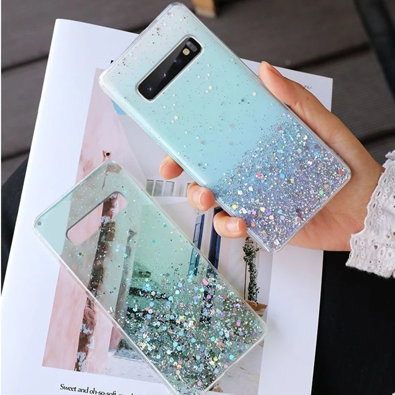 Silver Foil Glitter Powder Phone Case For Samsung Galaxy S21 Note S20FE Ultra S8 9 10 Plus Lite A51 71 5G Soft TPU Clear Cover | Мобильные