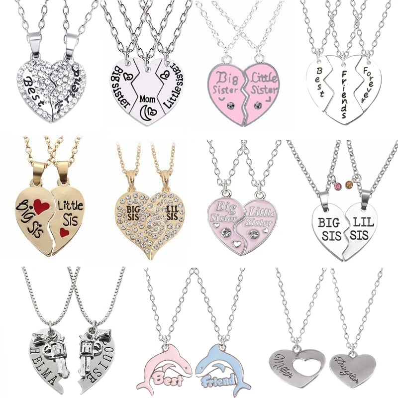 Trendy Simple Heart Necklace Sisters 
