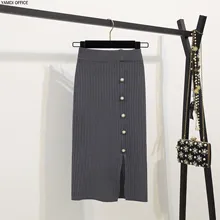 YAMDI, осенне-зимняя женская юбка с запахом, новинка, миди вязанные юбки, Женская облегающая юбка-карандаш с разрезом спереди, jupe femme fald