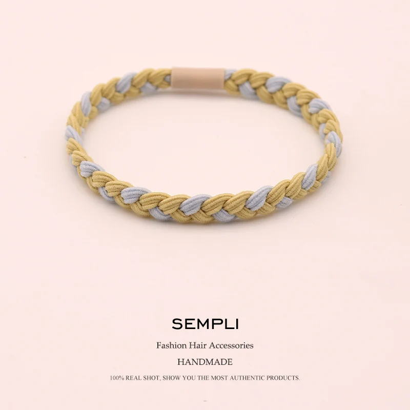 Yellow Sempli, Женская эластичная лента для волос, головная повязка, богемные плетеные эластичные резинки для волос для детей, эластичная резинка для волос, заколка для волос, аксессуары - Цвет: Yellow