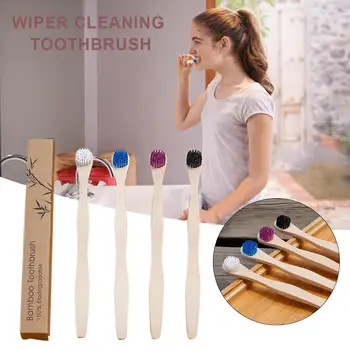 

4PCS Oral Care Toothbrush - Bamboo Toothbrush Coated Tongue Cleaning Round End Environmental Friendly