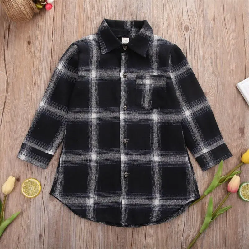 UK Stock Kids Baby Boys Girls Clothes Plaid Blouse Check Long Sleeve Button Down Shirt Tops Autumn Shirt 1-7Y