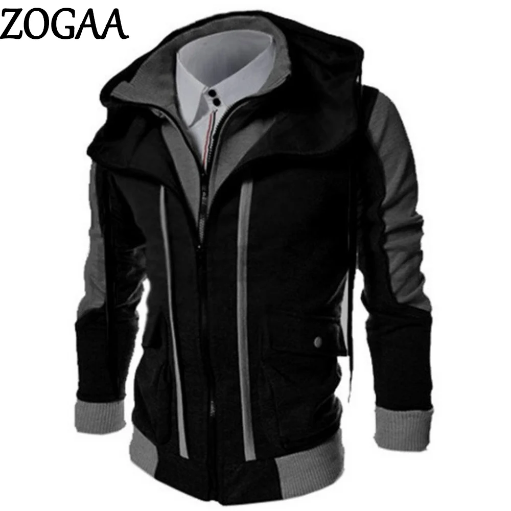 Chaqueta informal de otoño y primavera para hombre, chaqueta con doble cremallera, dos Tops falsos, cárdigan con capucha, cortavientos de talla grande, abrigos