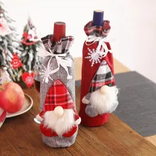 Вечерние сумочки для бутылки шампанского с украшением, Рождественский Набор льняных бутылочек со снежинками и Санта Клаусом, detalles de navidad F913