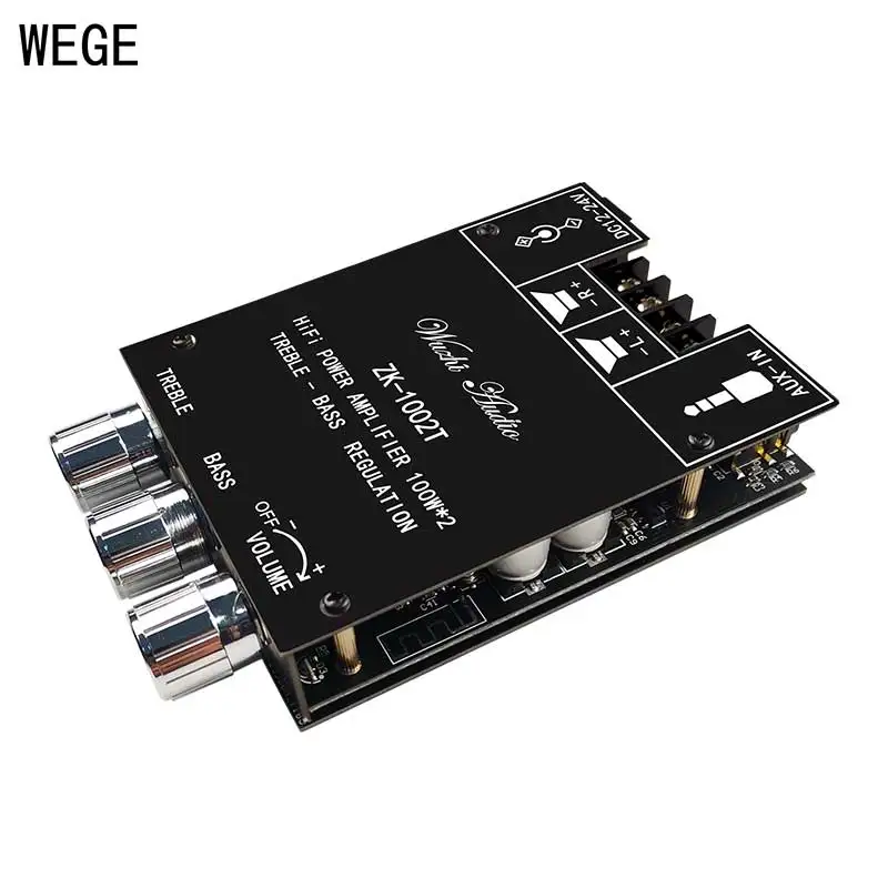 WEGE ZK-1002T 2*100W Dual Channel TPA3116D2 HIFI Stereo Audio Digital Power Amplifier Board BT5.0 Treble Bass AUX AMP Tone | Электроника