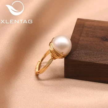

XlentAg Real Fresh Water White Pearl Fashion Rings For Girl Women's Luxury Jewelry Designer Engagement Ring Anillos Mujer GR0192