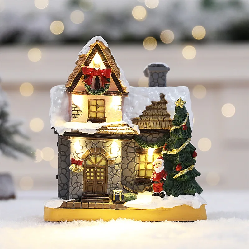 

Снежные домики с красочной светодиодной подсветкой, Рождественское украшение для дома, 2022, новогодний подарок для детей, смола, Рождественская сцена, деревня