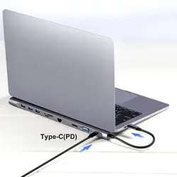 10 в 1 USB 3,0 USB C концентратор к HDMI 4K для Macbook Pro 3 порта USB C концентратор с концентратором 3,0 PD TF считыватель SD карт для ноутбука type C