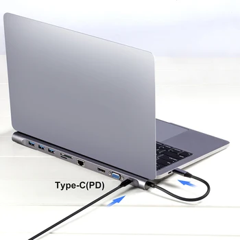 

10 in 1 USB 3.0 USB C HUB to HDMI 4K for Macbook Pro 3 Ports USB C HUB with Hub 3.0 PD TF SD Reader for Type C Notebook