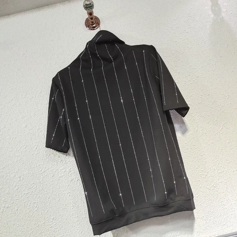 Г., европейский стиль, новая футболка XL хлопковый свитер свободного кроя в римском стиле с круглым вырезом и короткими рукавами - Цвет: Черный