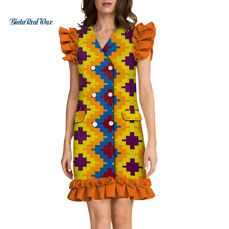 

African Dresses for Women Bazin Riche Sexy Ruffles Sleeve Dress Dashiki Plus Size Traditional African Women Clothing WY4927