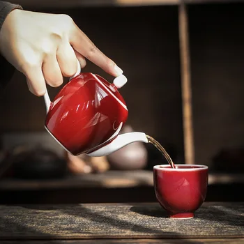 

Lang Hong Beauty Shoulder Teapot Handmade Chinese-Style Red Small Teapot Single Teapot Ceramic Kung Fu Tea Making Device Tea Pot