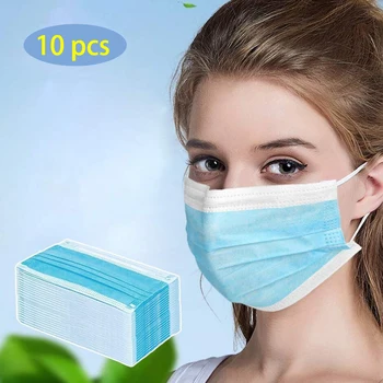 

10pcs Anti Dust Face Mask Disposable Mouth Face Mask Adult Earloop Mouth Cover Non-Woven 3 Layer Mouth Face Masks cubrebocas